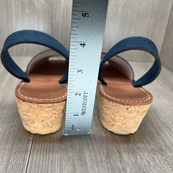 Avarcas Australia Wedge Sandal Womens 36 Cork Wedge Slingback Leather Navy Blue - Picture 9 of 10
